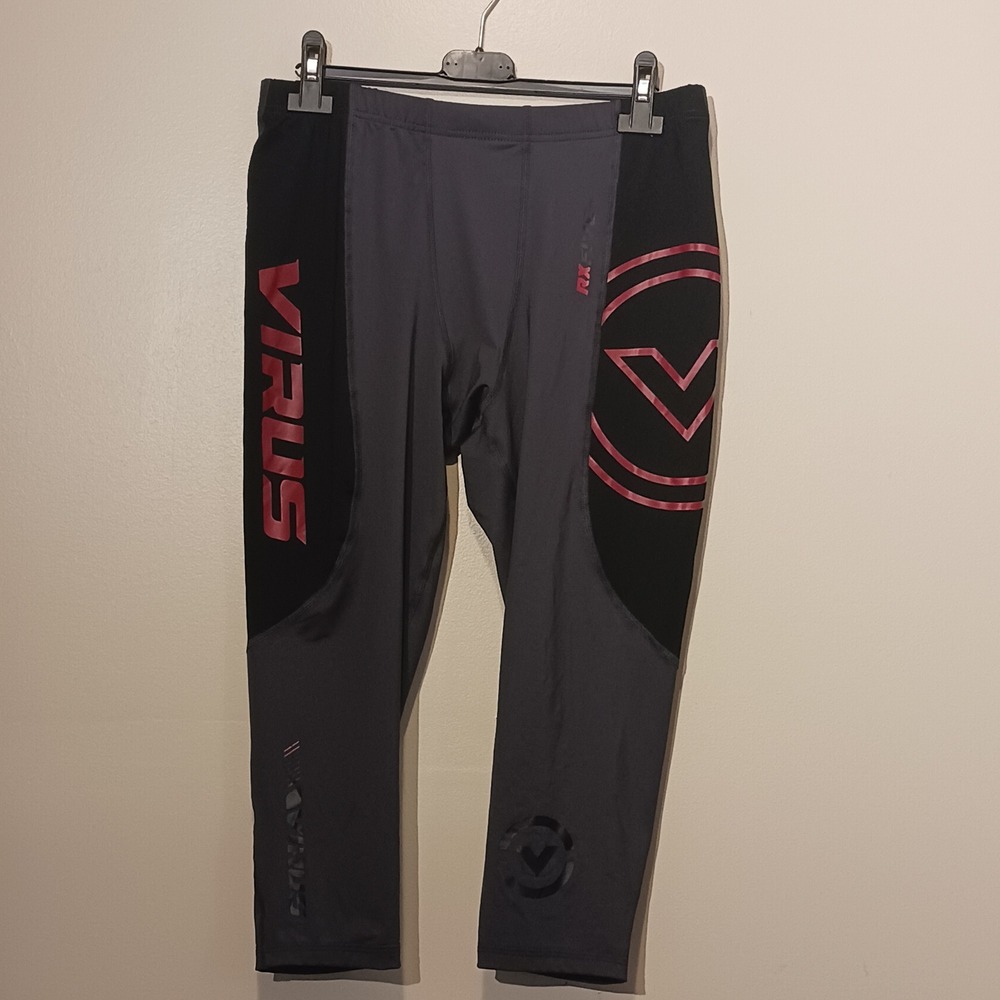 Virus Mens‎ RX Compression Tights Gray Black Red 3/4 Training Pants Gym MMA S